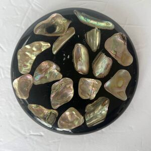 Vintage Acrylic Lucite Abalone Shell souvenir black trivet hot plate